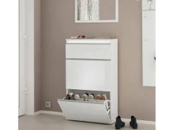 Móvel De Arrumação|Sapateira*Dmora Sapateira Dlogarz, Armário multiuso com 2 portas e 1 porta basculante, Sapateira de entrada, 100% Fabricado na Itália, 60x27h108 cm, brilhante Branco