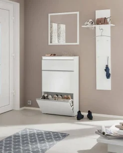Móvel De Arrumação|Sapateira*Dmora Sapateira Dlogarz, Armário multiuso com 2 portas e 1 porta basculante, Sapateira de entrada, 100% Fabricado na Itália, 60x27h108 cm, brilhante Branco