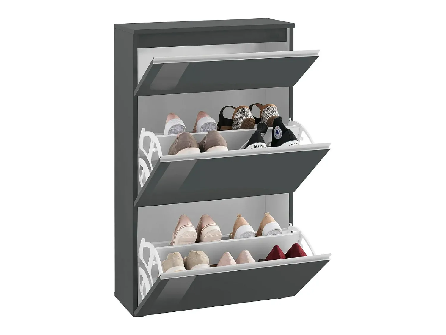 Móvel De Arrumação|Sapateira|Dmora Sapateira Dlogarz, Armário multiuso com 2 portas e 1 porta basculante, Sapateira de entrada, 100% Fabricado na Itália, 60x27h108 cm, Antracite brilhante Preto