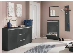 Móvel De Arrumação|Sapateira|Dmora Sapateira Dlogarz, Armário multiuso com 2 portas e 1 porta basculante, Sapateira de entrada, 100% Fabricado na Itália, 60x27h108 cm, Antracite brilhante Preto