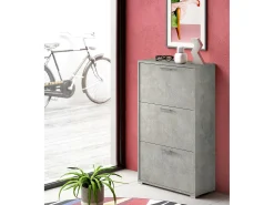 Móvel De Arrumação|Sapateira*Dmora Sapateira Dlos, Móvel de entrada multiuso com 3 portas sanfonadas, Sapateira de dupla profundidade, 100% Fabricado na Itália, 67x28h112 cm, Cimento Cinzento