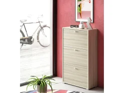 Discount Dmora Sapateira Dlos, Móvel de entrada multiuso com 3 portas sanfonadas, Sapateira de dupla profundidade, 100% Fabricado na Itália, 67x28h112 cm, Olmo Castanho