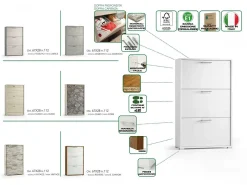 Móvel De Arrumação|Sapateira*Dmora Sapateira Dlos, móvel de entrada multiuso com 3 portas sanfonadas, sapateira de dupla profundidade, 100% Fabricado na Itália, 67x28h112 cm, e Cimento Branco