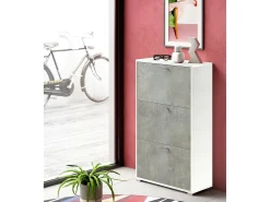 Móvel De Arrumação|Sapateira*Dmora Sapateira Dlos, móvel de entrada multiuso com 3 portas sanfonadas, sapateira de dupla profundidade, 100% Fabricado na Itália, 67x28h112 cm, e Cimento Branco