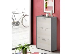 Sale Dmora Sapateira Dlos, Móvel de entrada multiuso com 3 portas sanfonadas, Sapateira de dupla profundidade, 100% Fabricado na Itália, 67x28h112 cm, Lariço Castanho