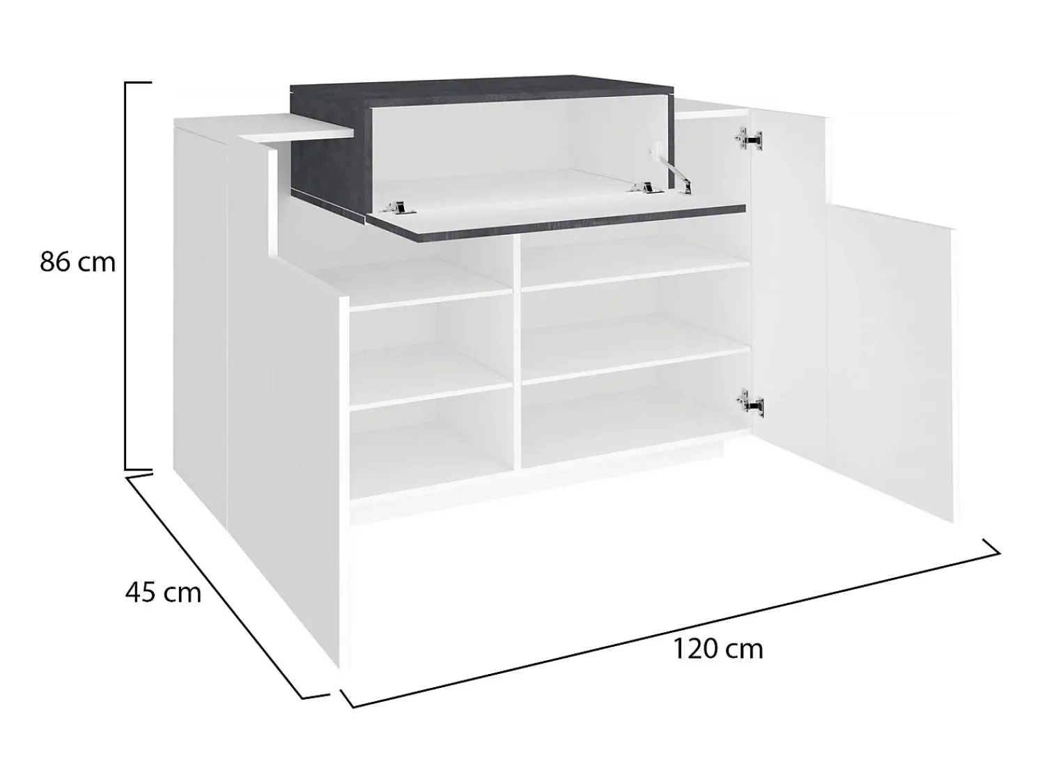 New Dmora Sapateira Dlucc, armário multiuso com 2 portas e 1 porta sanfonada, sapateira de entrada, 100% Fabricado na Itália, 120x45h86 cm, brilhante e ardósia Branco