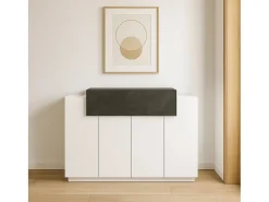New Dmora Sapateira Dlucc, armário multiuso com 2 portas e 1 porta sanfonada, sapateira de entrada, 100% Fabricado na Itália, 120x45h86 cm, brilhante e ardósia Branco