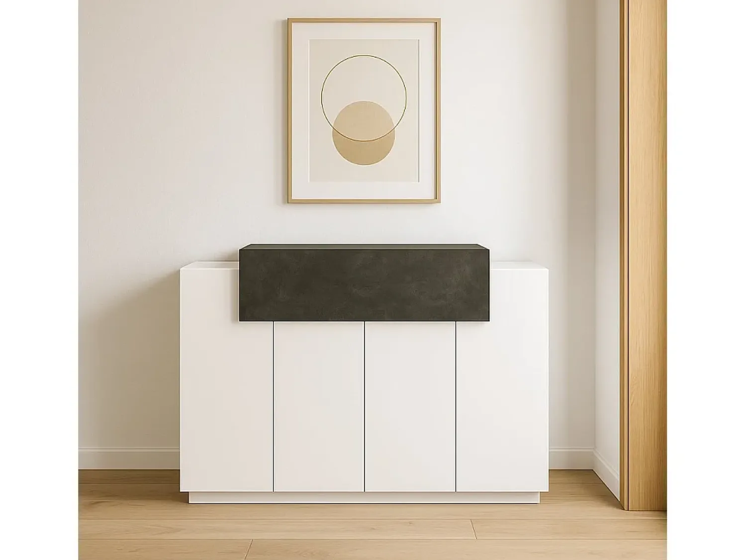New Dmora Sapateira Dlucc, armário multiuso com 2 portas e 1 porta sanfonada, sapateira de entrada, 100% Fabricado na Itália, 120x45h86 cm, brilhante e ardósia Branco