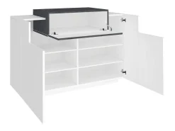 New Dmora Sapateira Dlucc, armário multiuso com 2 portas e 1 porta sanfonada, sapateira de entrada, 100% Fabricado na Itália, 120x45h86 cm, brilhante e ardósia Branco