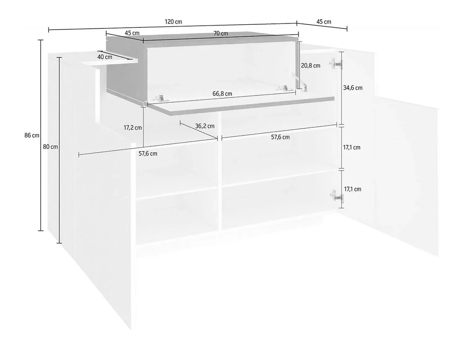 New Dmora Sapateira Dlucc, armário multiuso com 2 portas e 1 porta sanfonada, sapateira de entrada, 100% Fabricado na Itália, 120x45h86 cm, brilhante e ardósia Branco