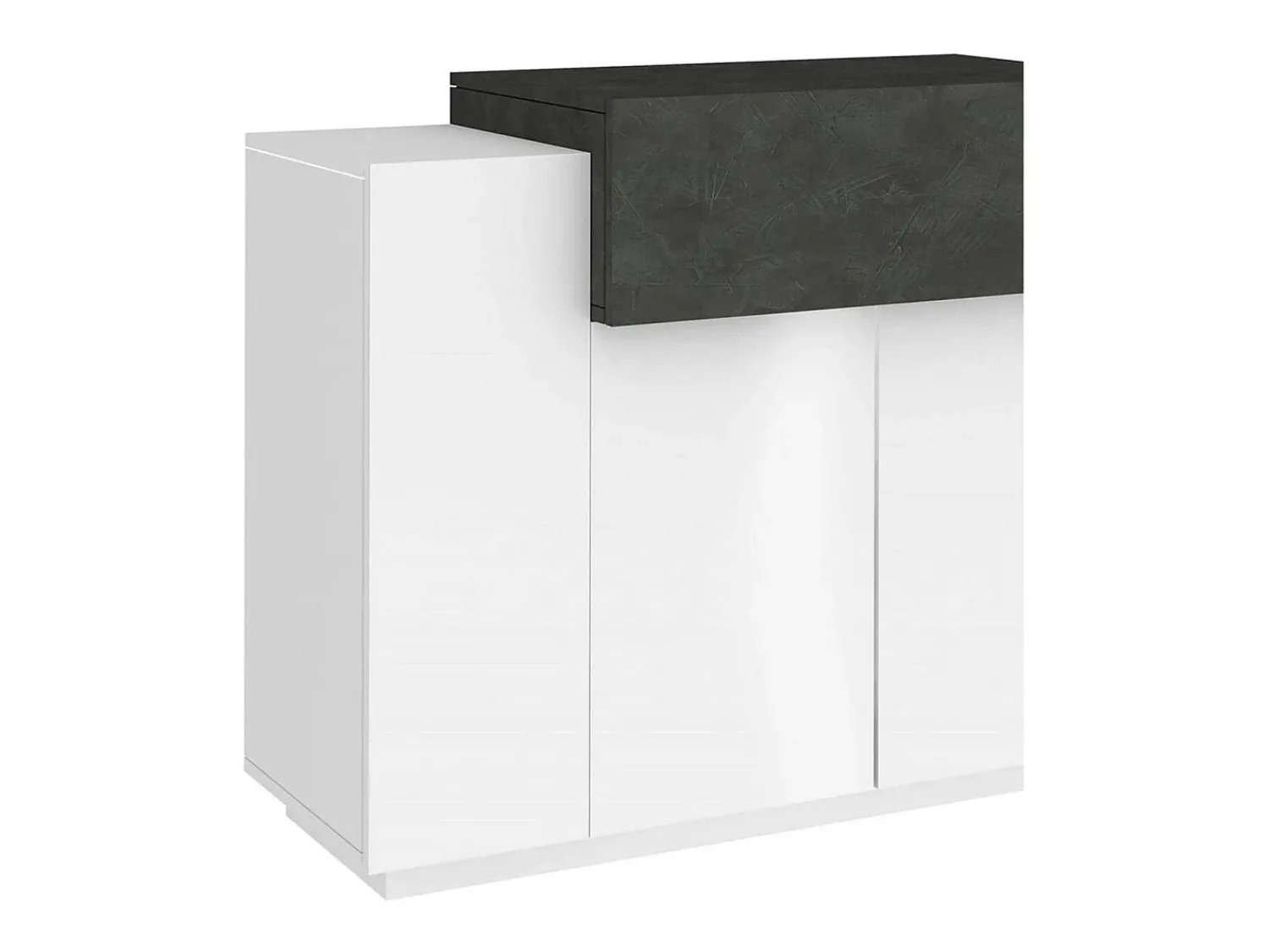 New Dmora Sapateira Dlucc, armário multiuso com 2 portas e 1 porta sanfonada, sapateira de entrada, 100% Fabricado na Itália, 120x45h86 cm, brilhante e ardósia Branco