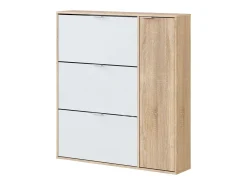 Móvel De Arrumação|Sapateira*Dmora Sapateira Dmagnino, sapateira 4 portas, armário baixo multiuso com 5 prateleiras, sapateira moderna, 106x22h115 cm, Carvalho e Branco Castanho