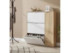 Móvel De Arrumação|Sapateira*Dmora Sapateira Dmagnino, sapateira 4 portas, armário baixo multiuso com 5 prateleiras, sapateira moderna, 106x22h115 cm, Carvalho e Branco Castanho