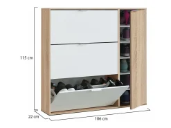 Móvel De Arrumação|Sapateira*Dmora Sapateira Dmagnino, sapateira 4 portas, armário baixo multiuso com 5 prateleiras, sapateira moderna, 106x22h115 cm, Carvalho e Branco Castanho