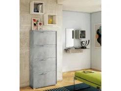 Dmora Sapateira Dmarcat, móvel de entrada multiuso com 4 portas sanfonadas, sapateira de dupla profundidade, 100% Fabricado na Itália, 67x28h147 cm, Cimento^ Móvel De Arrumação|Sapateira