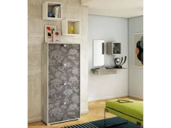 Móvel De Arrumação|Sapateira*Dmora Sapateira Dmarcat, móvel de entrada polivalente com 4 portas sanfonadas, sapateira de dupla profundidade, 100% Fabricado na Itália, 67x28h147 cm, olmo e estampado Castanho