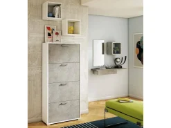 Móvel De Arrumação|Sapateira|Dmora Sapateira Dmarcat, móvel de entrada multiuso com 4 portas sanfonadas, sapateira de dupla profundidade, 100% Fabricado na Itália, 67x28h147 cm, e Cimento Branco