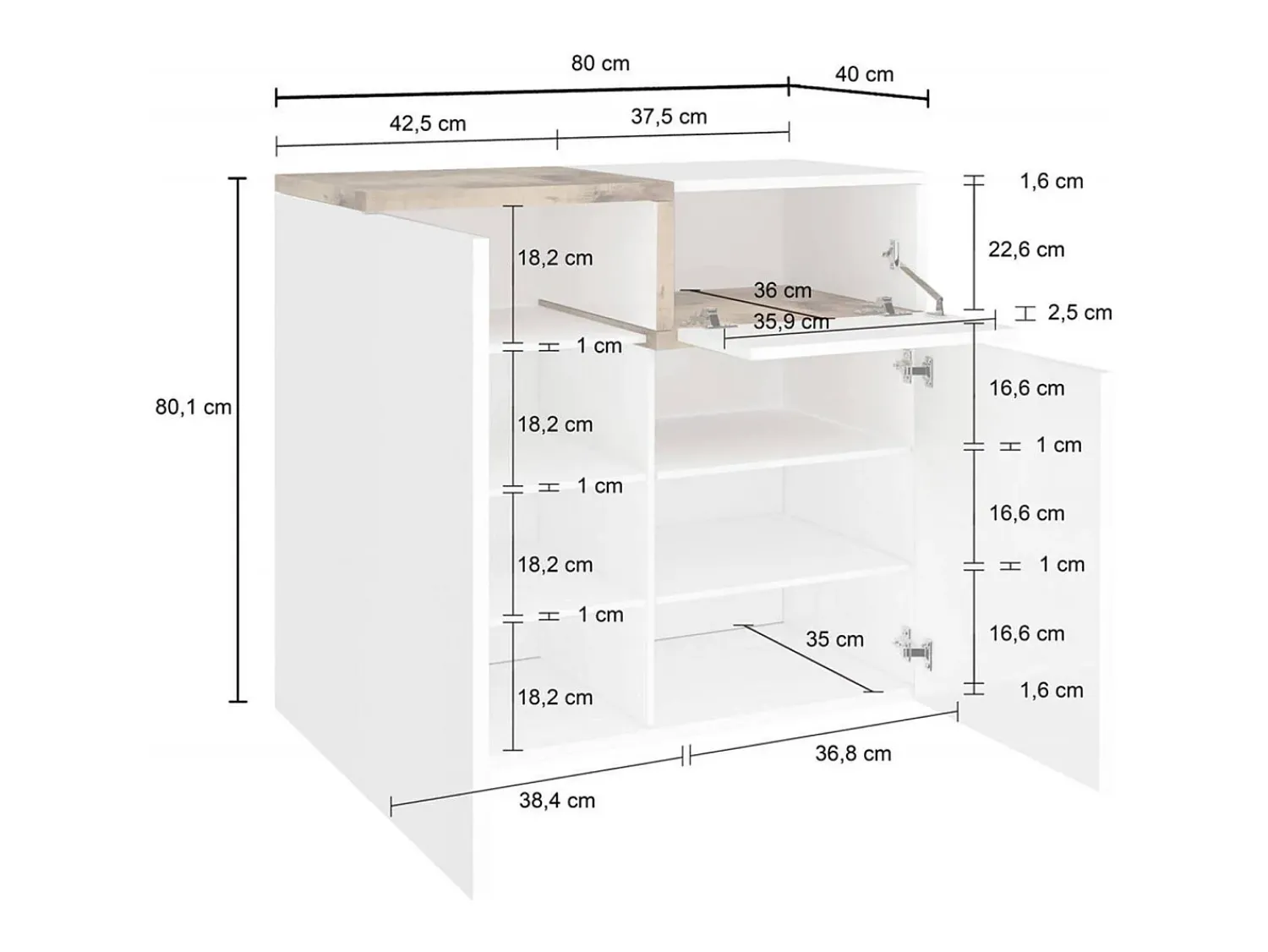 Móvel De Arrumação|Sapateira*Dmora Sapateira Dmaric, armário multiuso com 2 portas e 1 porta basculante, sapateira de entrada, 100% Fabricado na Itália, 80x40h80 cm, brilhante e bordo Branco