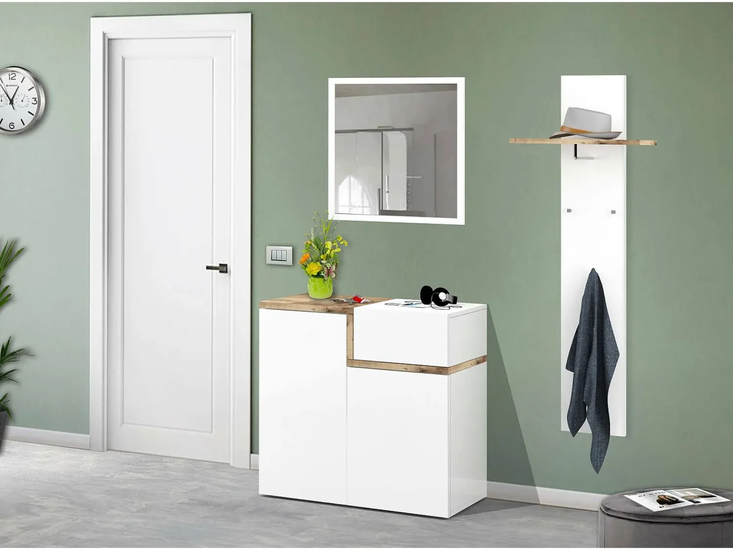 Móvel De Arrumação|Sapateira*Dmora Sapateira Dmaric, armário multiuso com 2 portas e 1 porta basculante, sapateira de entrada, 100% Fabricado na Itália, 80x40h80 cm, brilhante e bordo Branco