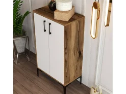 Dmora Sapateira Dmarrull, Sapateira, Armário de entrada multiuso,Armário para calçado, 60x35h111 cm, Nogueira e Branco^ Móvel De Arrumação|Sapateira