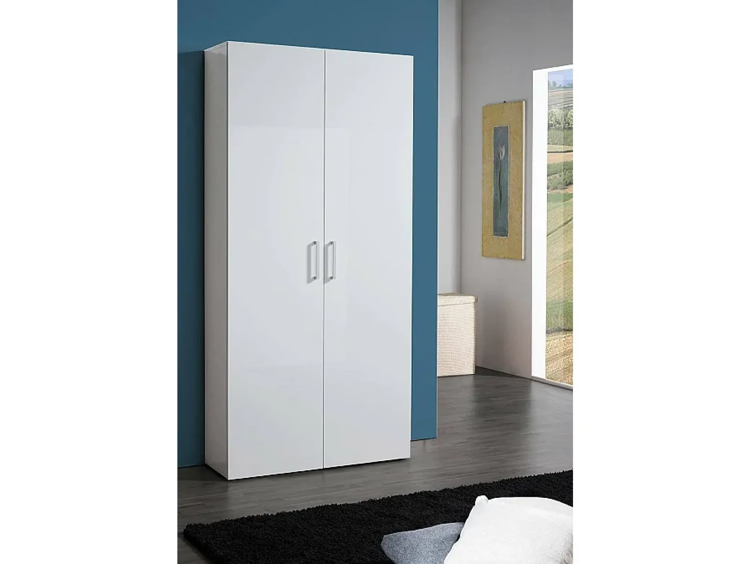 New Dmora Sapateira Dmelus, Armário multiuso com 2 portas e prateleiras internas, Sapateira de entrada, 100% Fabricado na Itália, 91x33h190 cm, brilhante Branco