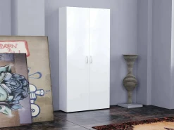 New Dmora Sapateira Dmelus, Armário multiuso com 2 portas e prateleiras internas, Sapateira de entrada, 100% Fabricado na Itália, 91x33h190 cm, brilhante Branco