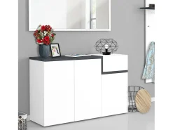 Móvel De Arrumação|Sapateira*Dmora Sapateira Dmessia, armário multiuso com 3 portas e 1 porta sanfonada, sapateira de entrada, 100% Fabricado na Itália, 120x40h80 cm, brilhante e ardósia Branco