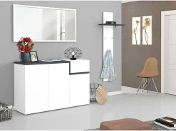 Móvel De Arrumação|Sapateira*Dmora Sapateira Dmessia, armário multiuso com 3 portas e 1 porta sanfonada, sapateira de entrada, 100% Fabricado na Itália, 120x40h80 cm, brilhante e ardósia Branco