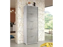 Móvel De Arrumação|Sapateira|Dmora Sapateira Dmiano, móvel de entrada multiuso com 5 portas sanfonadas, sapateira de dupla profundidade, 100% Fabricado na Itália, 67x28h183 cm, e Cimento Branco