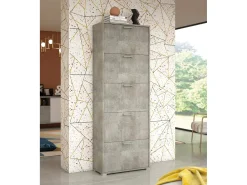 Discount Dmora Sapateira Dmiano, Móvel de entrada multiuso com 5 portas sanfonadas, Sapateira de dupla profundidade, 100% Fabricado na Itália, 67x28h183 cm, Cimento Cinzento