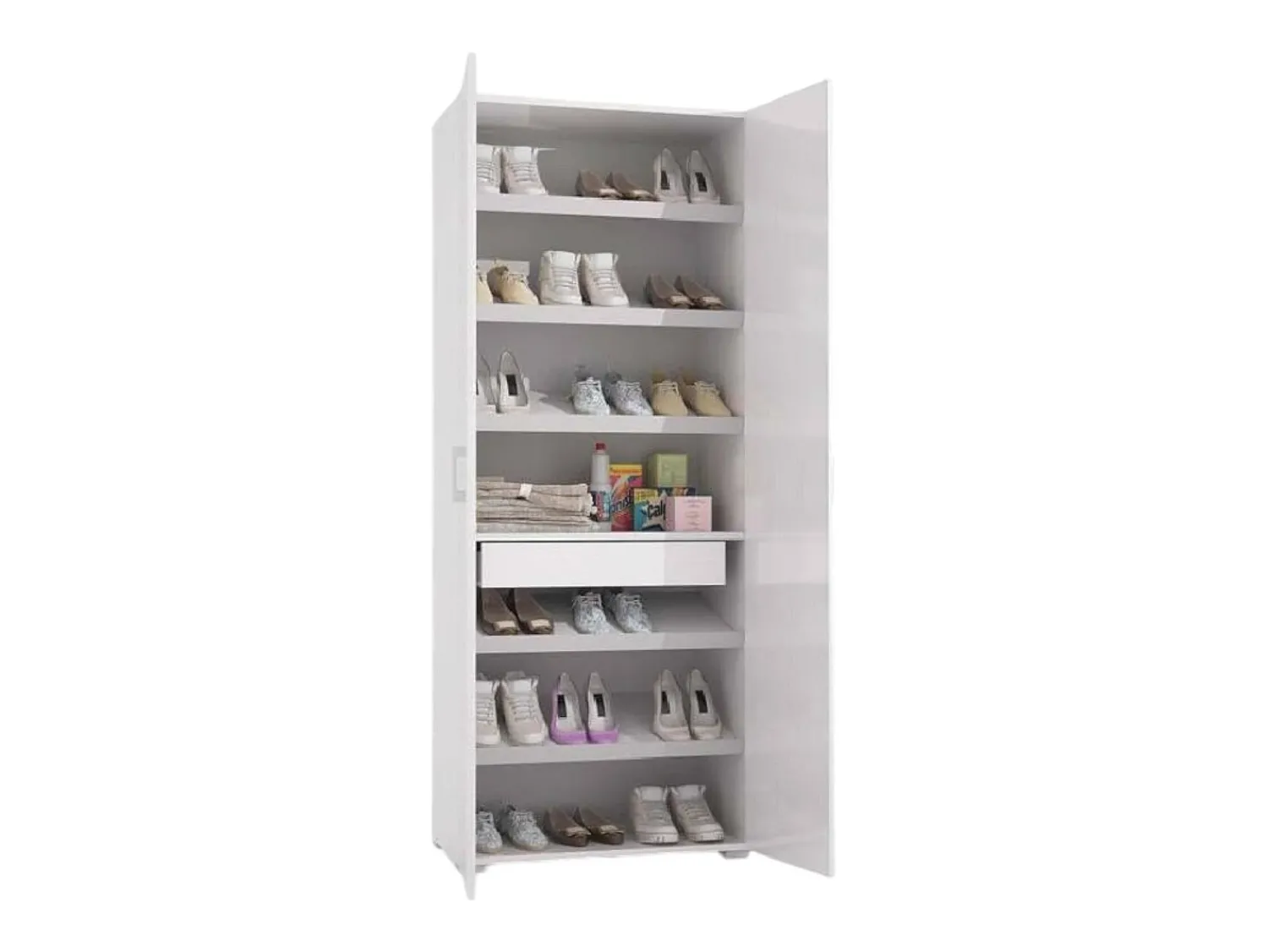 Móvel De Arrumação|Sapateira*Dmora Sapateira Dminiat, móvel de entrada multiuso com porta espelhada, sapateira moderna com 6 prateleiras, 100% Fabricado na Itália, 72x37h195 cm, Branco