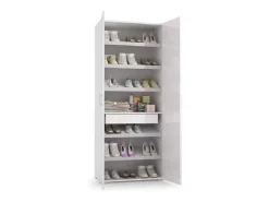 Móvel De Arrumação|Sapateira*Dmora Sapateira Dminiat, móvel de entrada multiuso com porta espelhada, sapateira moderna com 6 prateleiras, 100% Fabricado na Itália, 72x37h195 cm, e Cimento Branco