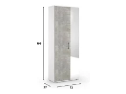 Móvel De Arrumação|Sapateira*Dmora Sapateira Dminiat, móvel de entrada multiuso com porta espelhada, sapateira moderna com 6 prateleiras, 100% Fabricado na Itália, 72x37h195 cm, e Cimento Branco