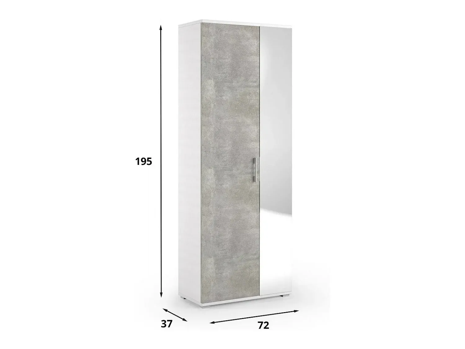 Móvel De Arrumação|Sapateira*Dmora Sapateira Dminiat, móvel de entrada multiuso com porta espelhada, sapateira moderna com 6 prateleiras, 100% Fabricado na Itália, 72x37h195 cm, e Cimento Branco