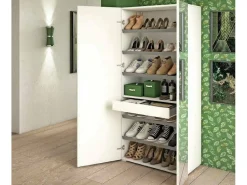 Móvel De Arrumação|Sapateira*Dmora Sapateira Dminiat, móvel de entrada multiuso com porta espelhada, sapateira moderna com 6 prateleiras, 100% Fabricado na Itália, 72x37h195 cm, e Cimento Branco