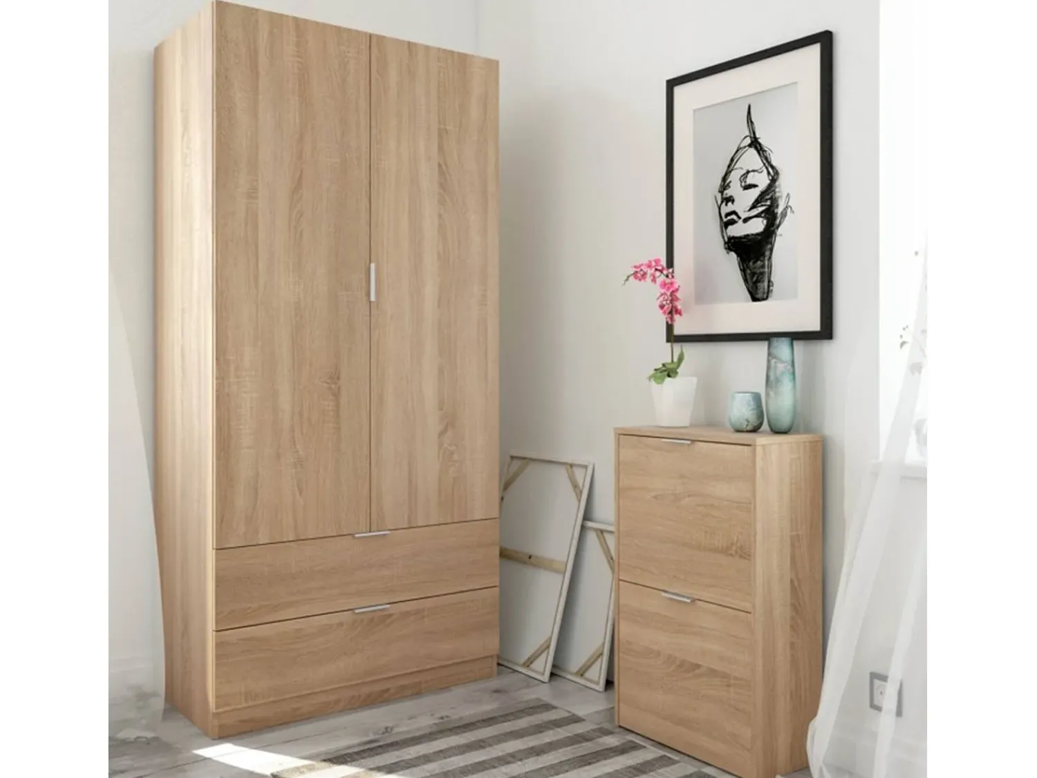 Sale Dmora Sapateira Dmoretto, Sapateira que economiza espaço com 2 portas, Sapateira de entrada, Guarda-roupa de sapateira, 50x22h76 cm, Carvalho Castanho
