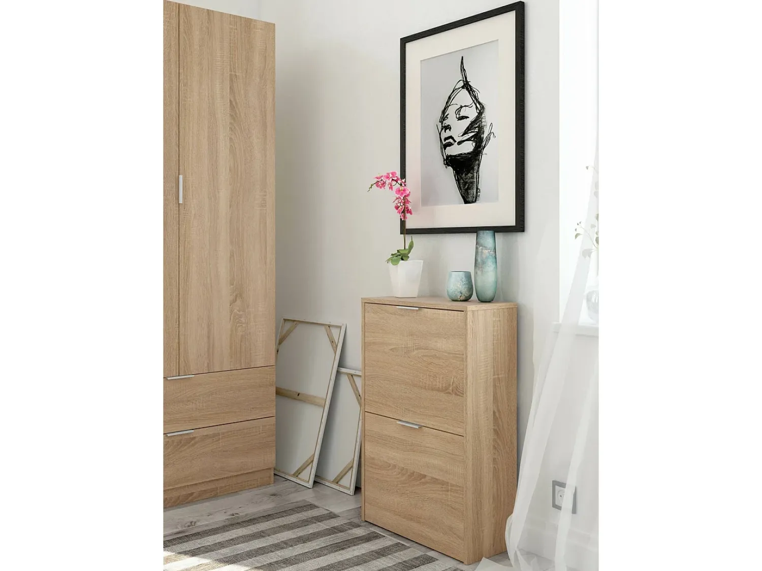 Sale Dmora Sapateira Dmoretto, Sapateira que economiza espaço com 2 portas, Sapateira de entrada, Guarda-roupa de sapateira, 50x22h76 cm, Carvalho Castanho