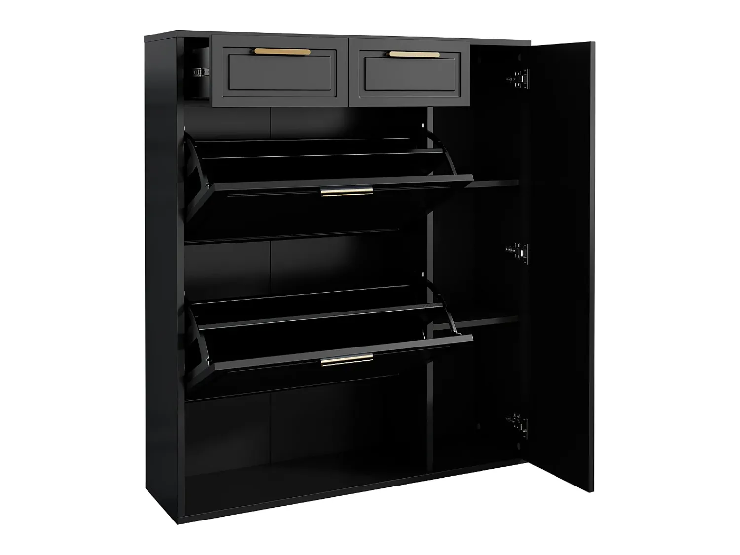 Móvel De Arrumação|Sapateira|Merax Sapateira dobrável - 95 x 24 x 107,5 cm - com prateleiras reguláveis + 2 gavetas + 1 porta - aglomerado + MDF + metal - Preto