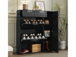 Móvel De Arrumação|Sapateira|Merax Sapateira dobrável - 95 x 24 x 107,5 cm - com prateleiras reguláveis + 2 gavetas + 1 porta - aglomerado + MDF + metal - Preto