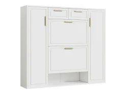 Merax Sapateira dobrável - 120 x 24 x 107 cm - com 2 gavetas + 2 portas + prateleiras reguláveis - MDF + metal -^ Móvel De Arrumação|Sapateira