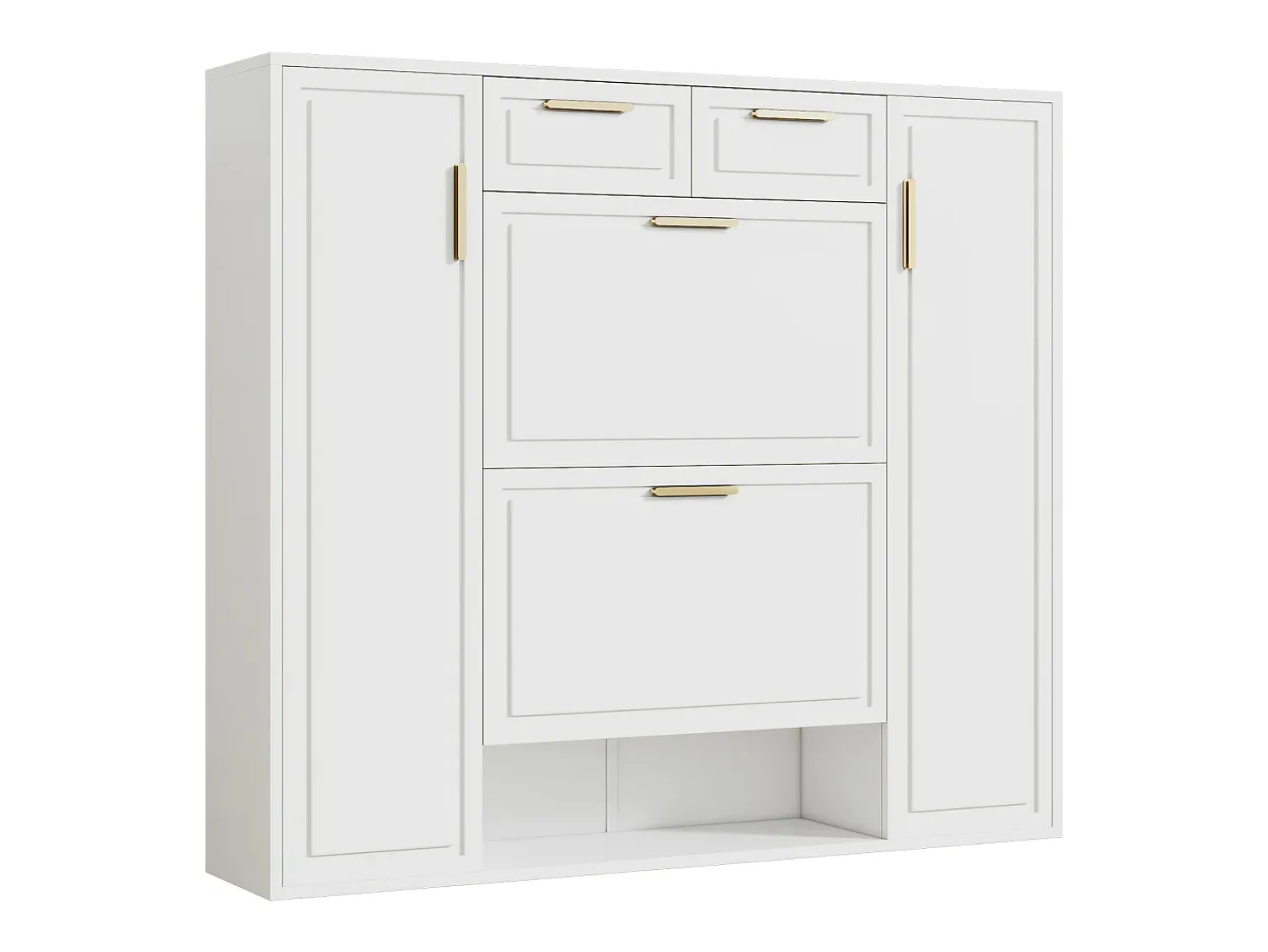 Merax Sapateira dobrável - 120 x 24 x 107 cm - com 2 gavetas + 2 portas + prateleiras reguláveis - MDF + metal -^ Móvel De Arrumação|Sapateira