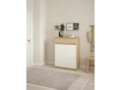 Dmora Sapateira Dtravers, Sapateira, Armário de entrada multiusos, Sapateira, 80x40 h111 cm, Carvalho e Branco^ Móvel De Arrumação|Sapateira
