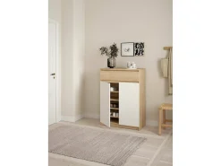 Dmora Sapateira Dtravers, Sapateira, Armário de entrada multiusos, Sapateira, 80x40 h111 cm, Carvalho e Branco^ Móvel De Arrumação|Sapateira