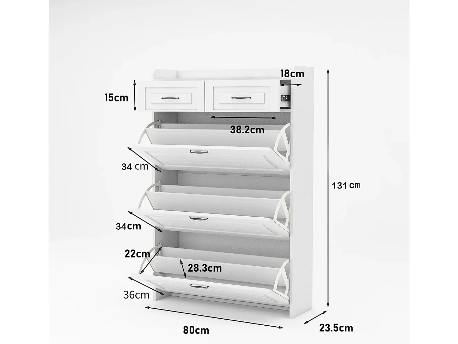 Móvel De Arrumação|Sapateira*ModernLuxe Sapateira em aglomerado de partículas - 3 portas de batente e 2 gavetas - Branco