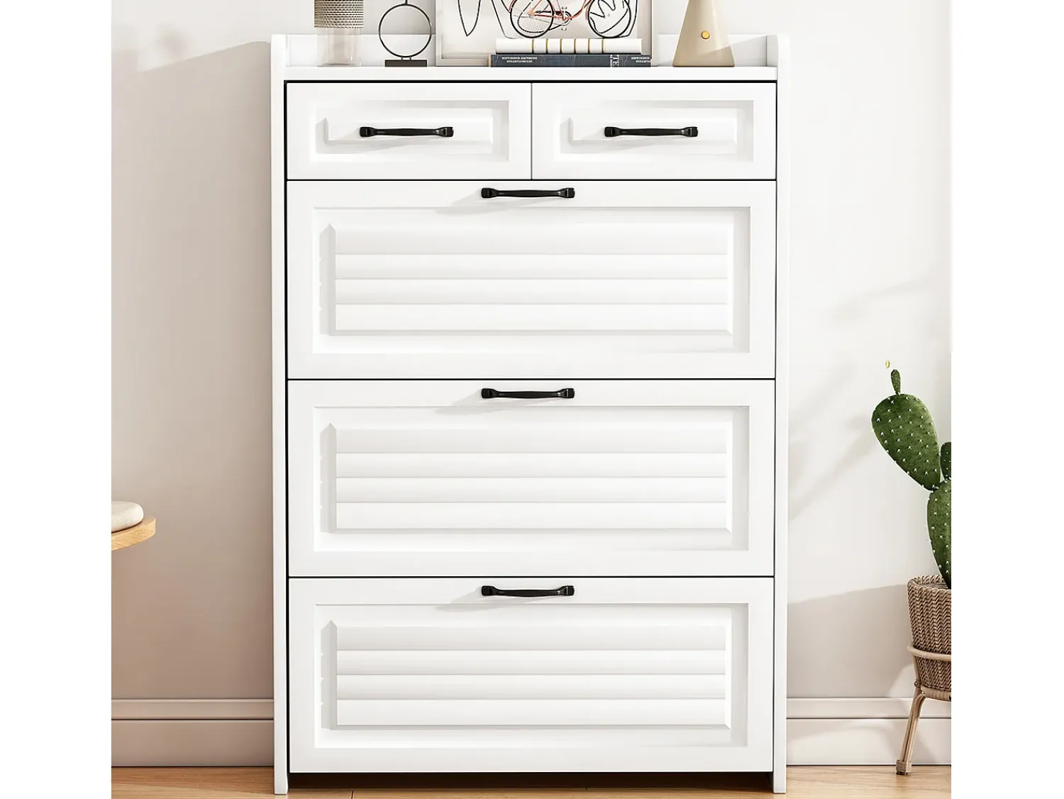 Móvel De Arrumação|Sapateira*ModernLuxe Sapateira em aglomerado de partículas - 3 portas de batente e 2 gavetas - Branco