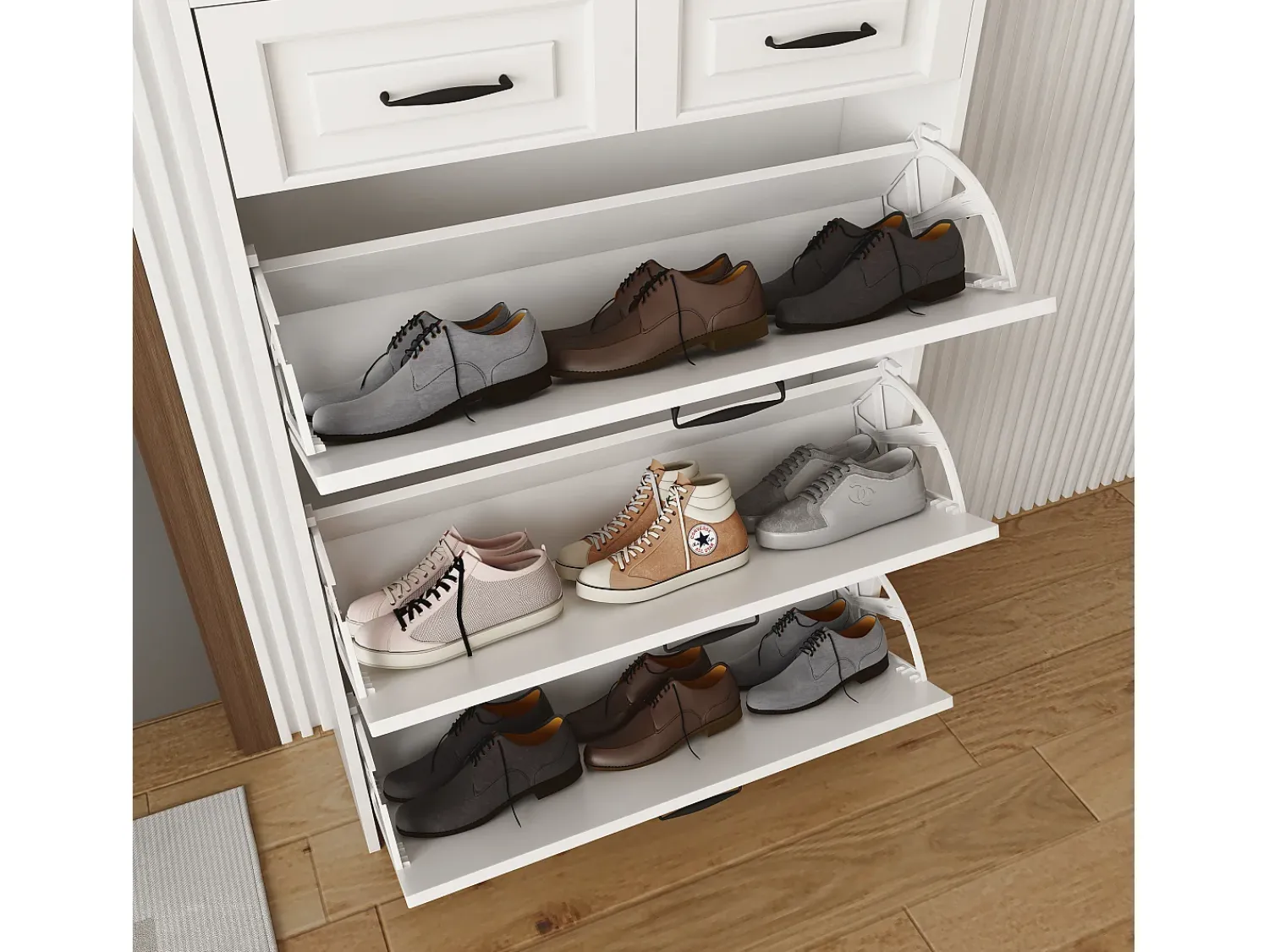 Móvel De Arrumação|Sapateira*ModernLuxe Sapateira em aglomerado de partículas - 3 portas de batente e 2 gavetas - Branco
