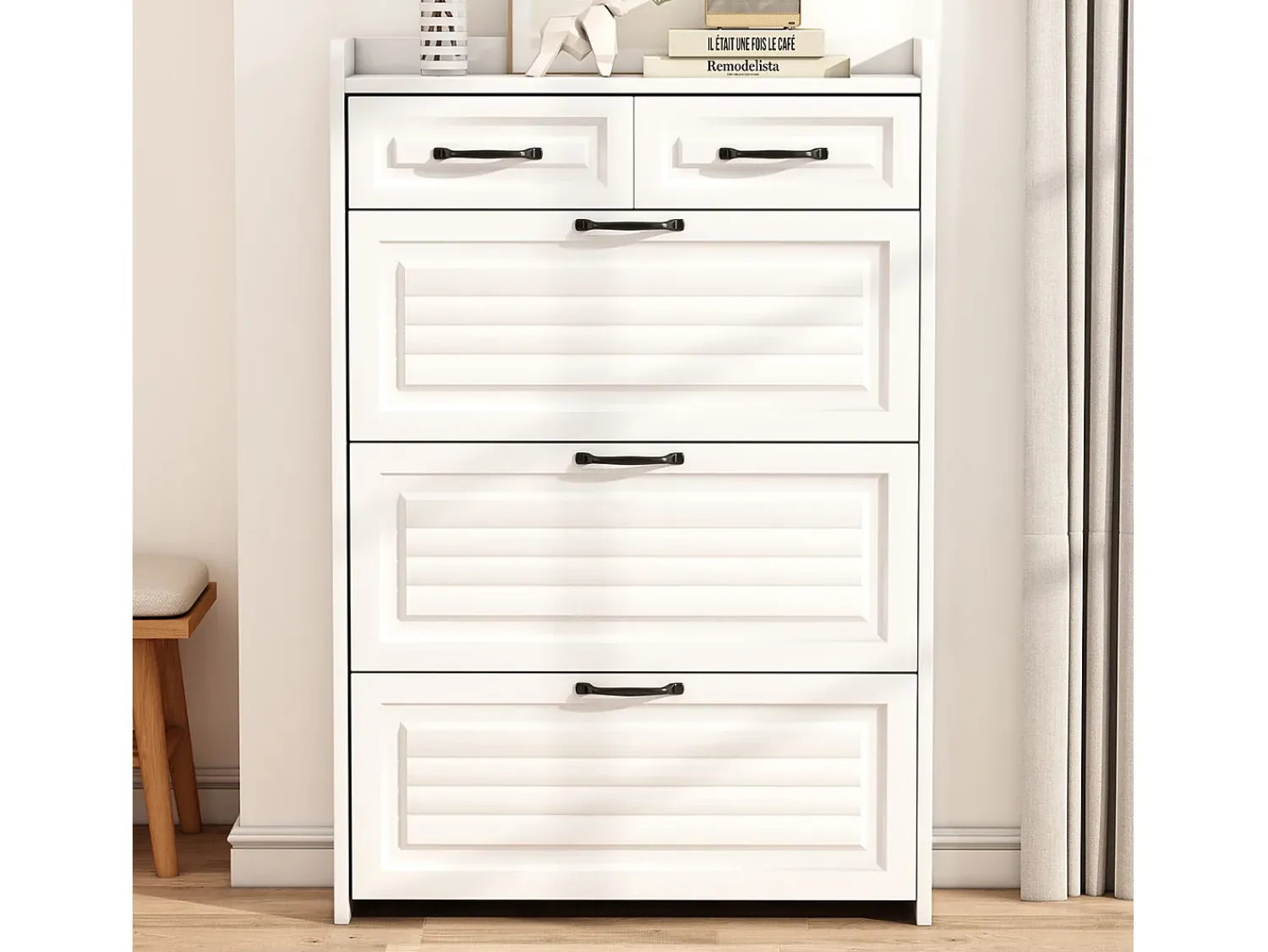 Móvel De Arrumação|Sapateira*ModernLuxe Sapateira em aglomerado de partículas - 3 portas de batente e 2 gavetas - Branco