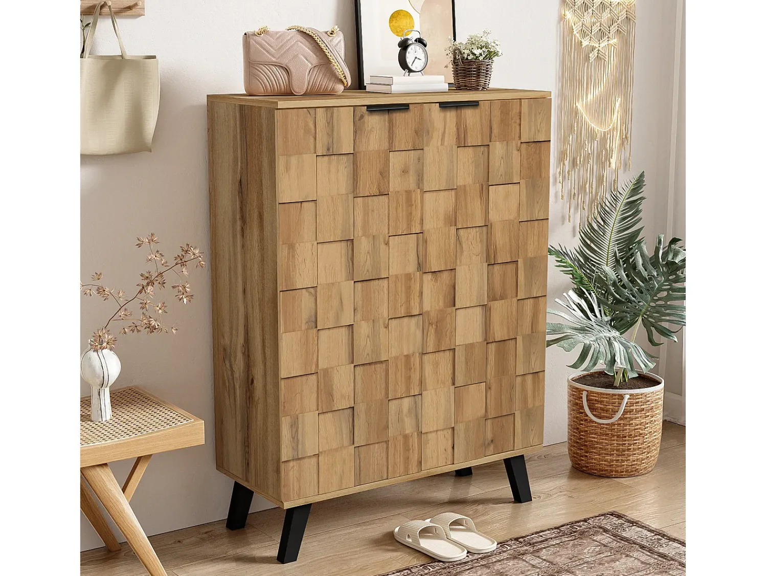 Móvel De Arrumação|Sapateira*Hauss Spole Sapateira em madeira, 5 níveis, prateleiras ajustáveis, armário de corredor 80,5 x 35 x 109,5 cm Natural claro