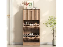 Móvel De Arrumação|Sapateira| Sapateira em Madeira com Design Moderno 3 Gavetas Basculantes 113x60x24 cm – Estrutura Robusta e Painel Respirável Natural claro