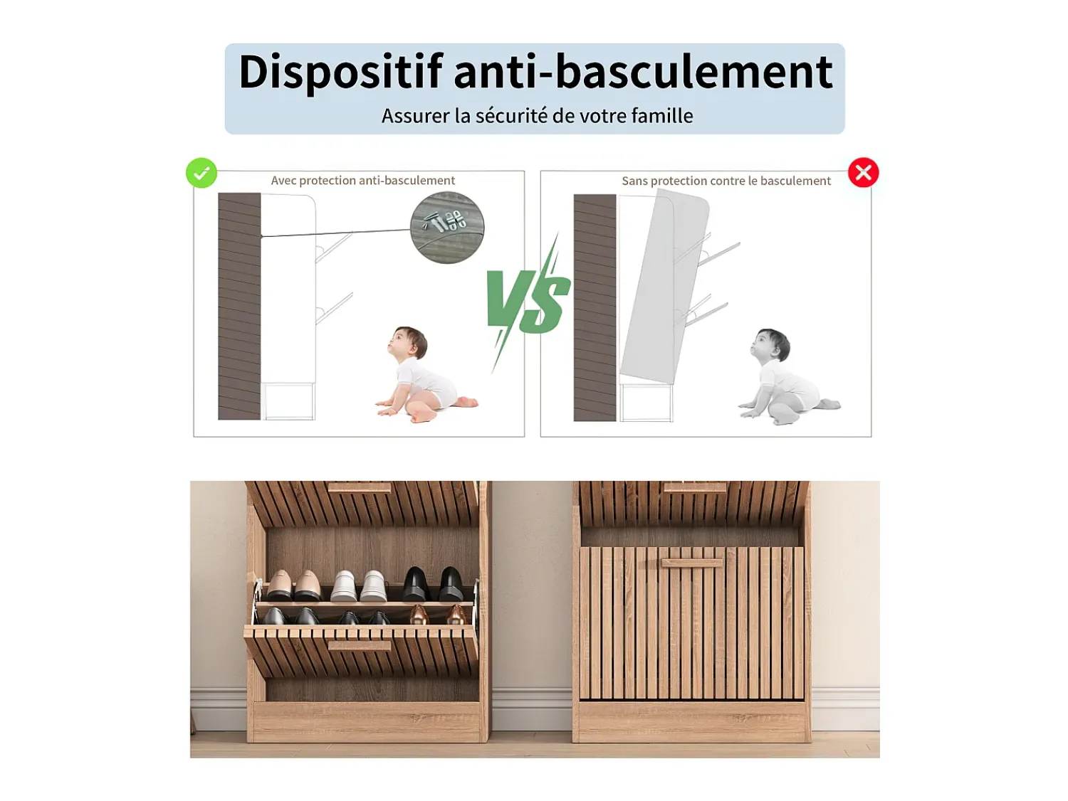 Móvel De Arrumação|Sapateira| Sapateira em Madeira com Design Moderno 3 Gavetas Basculantes 113x60x24 cm – Estrutura Robusta e Painel Respirável Natural claro
